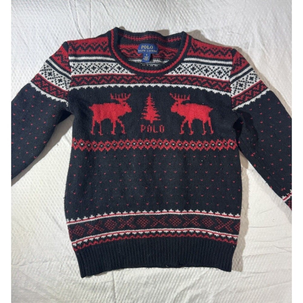 Polo Ralph Lauren Fair Isle Reindeer Knit Sweater Kids Size 6 Holiday Winter